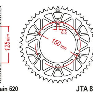 Časově Omezené Hliníková řetězová rozeta JT JTA 897-52RED 52 zubů, 520 červená